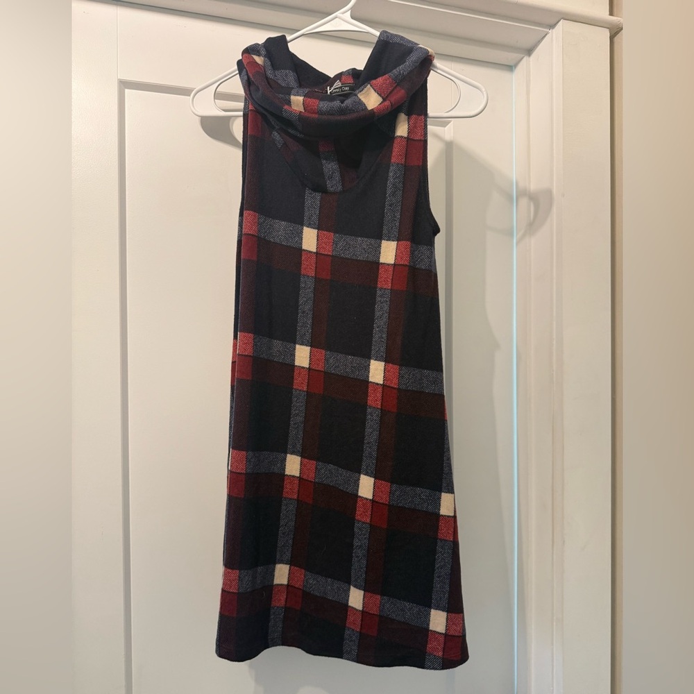 Plaid Sleeveless Dress with Cowl Neck